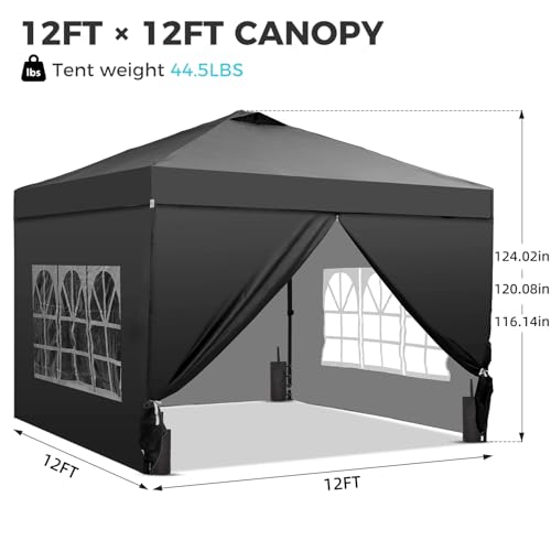 Oneofics 12x12 FT Pop Up Canopy, Instant Canopy Tent with 1-Button Push, 4 Removable Sidewalls, Sandbags, Wheeled Bag for Outdoor Activities & Events Oneofics