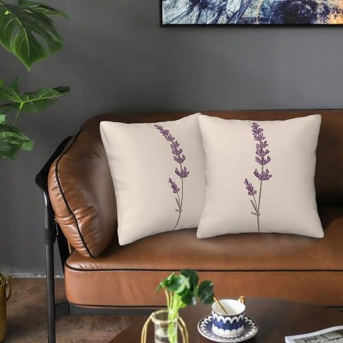 Hayyett Minimalist A Single Lavender Sprig Throw Pillows Covers, Couch Sofa Pillow Cases,Zipper Bedding Cushion Cases for Living Room,18x18 Inch Hayyett