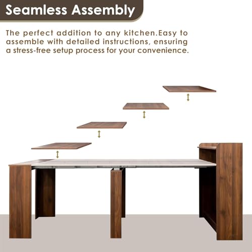 Banzeem Extendable Dining Table with Shelf, Transformer Extra Console Table for 1-9 People, Folding Space Saving Dining Room Table for Homes, Apartments, Walnut Banzeem