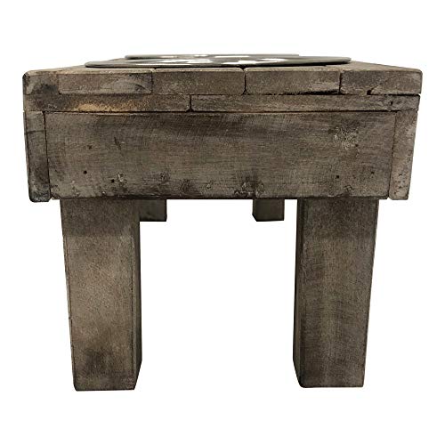 Huntley Equestrian Pet Berjen Table Elevated Double Bowl Pet Feeder, Brown Wash (Large) (02189) Huntley Equestrian