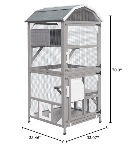 Gowoodhut 71'' Large Cat House Outdoor Catio Enclosures Indoor Kitten Cages with Attachable Window Resting Box,Waterproof Roof Gowoodhut