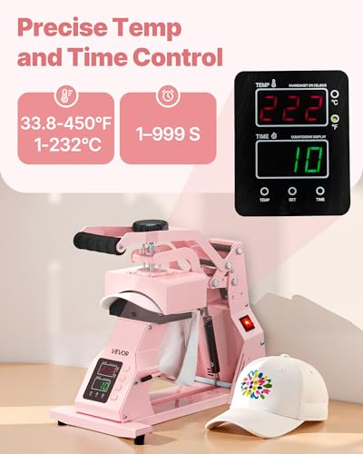 VEVOR Hat Heat Press Machine, with 2pcs Interchangeable Platens, Precise Temperature and Time Control, Hat Press for HTV Iron On and Sublimation Projects, for Caps, Headbands, Cuffs, Face Masks, Pink VEVOR