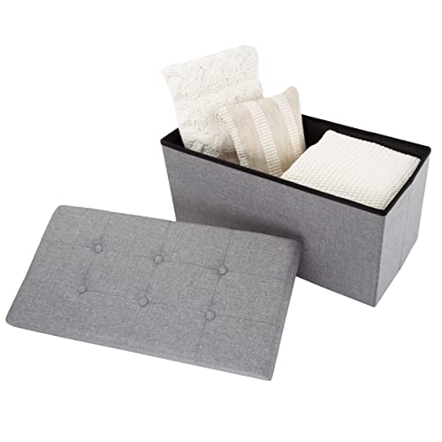 Folding Storage Ottoman - 30-Inch Tufted Footrest, Linen Chest, or Bench with Removable Bin for Living Room, Bedroom, or Dorm by Lavish Home (Gray) Lavish Home