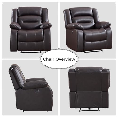 EBELLO Classic Power Recliner Chair, Faux Leather Oversized Electric Overstuffed Chair with Soft Cushion and Back, Sofa with Comfortable Armchair for Living Room, Brown