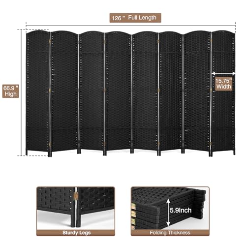 Room Divider 8 Panel 5.6 FT Tall Privacy Screen Waterproof Wood Frame Partition Room Dividers and Folding Privacy Screens Freestanding Wall Divider Indoor and Outdoor for Portable Room Separation PayLessHere