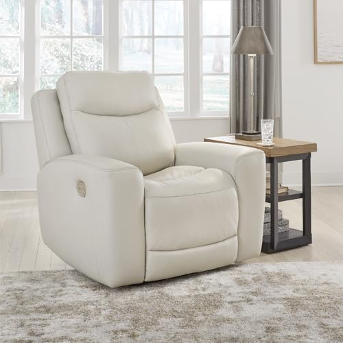 Signature Design by Ashley Mindanao Contemporary Leather Match Upholstered Power Recliner with Adjustable Headrest and USB Ports, Light Gray Signature Design by Ashley