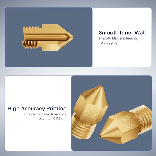 ELEGOO 26pcs MK8 Nozzles Multi Size, 3D Printer Brass Hotend Nozzles 0.2mm/0.3mm/0.4mm/0.5mm/0.6mm/0.8mm/1.0mm with DIY Tools Compatible with Neptune 3 Series and More ELEGOO