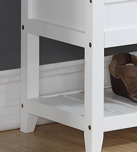 Roundhill Furniture Rouen Clean White Seating Bench with Shoe Storage, Roundhill Furniture