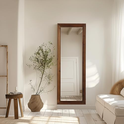 MELOMOIR Rustic Farmhouse Full Length Mirror, 64"x21" Wood Frame Floor Mirror, Free Standing Mirror Leaning Hanging Mirror, Long Mirror for Bedroom Living Room Cloakroom, Wood MELOMOIR