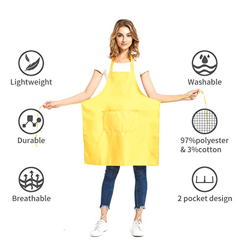 DUSKCOVE 8 Pack Bib Aprons Bulk - Unisex White Commercial Apron with 2 Pockets for Kitchen Crafting BBQ Drawing Cooking DUSKCOVE