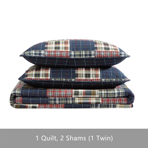 Eddie Bauer - King Quilt Set, Cotton Reversible Bedding with Matching Shams, Luxurious Bedding Set (Madrona Navy/Red, King) Eddie Bauer