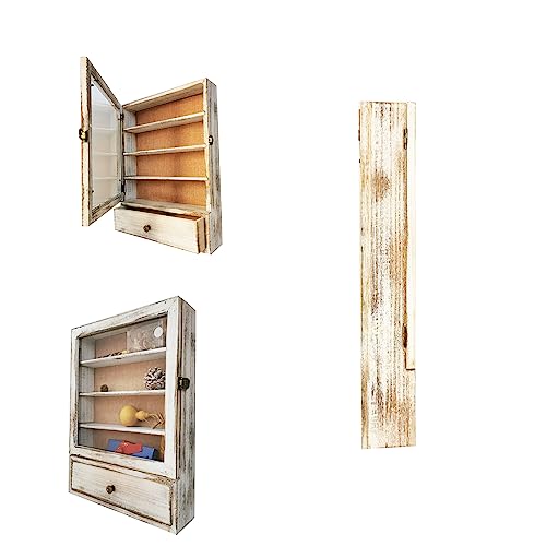 LITAITAI 12 x17inch Shadow Box Frame with Shelves,1 Drawer 3 Removable Shelfs–Wooden Acrylic Display Cases, Wall Mount Keepsake Box,Shadow Box with LITAITAI