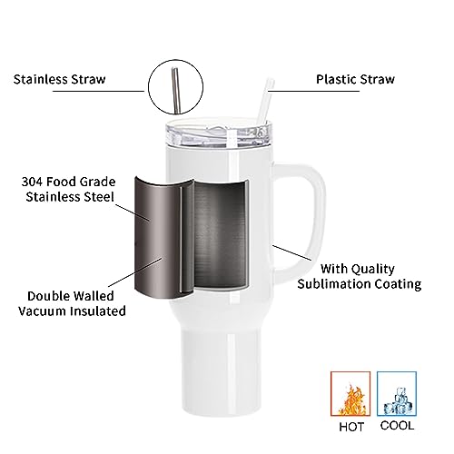 PYD Life 40 OZ Sublimation Tumblers with Handle Blanks White with Lid and Stainless Straw for Tumbler Heat Press Sublimation Oven Printing 2 Pack PYD Life