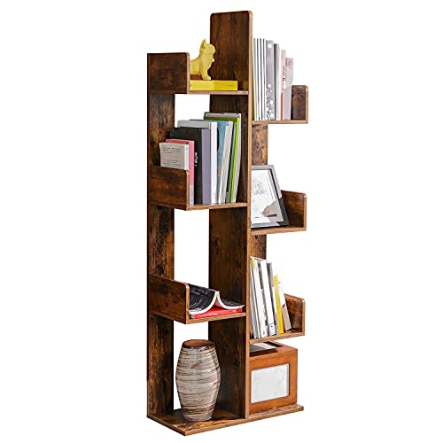 Tree-Shaped Bookshelf with 8 Storage Shelves in Rustic Brown by VASAGLE VASAGLE