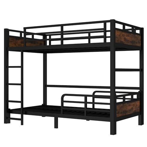 Twin XL Over Twin XL Bunk Bed with Headboard and Full Length Guardrail, Separable Bunk Bed, Heavy Duty Bunk Beds Can Turns Into Loft Bed and Platform Bed, Black Bellemave
