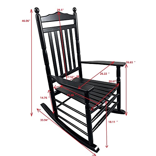 Balcony Porch Adult Rocking Chair, Wood Outdoor Indoor Porch Rocker Chair for Adult, All Weather- Resistant Patio Rocking Chair for Garden, Lawn, Balcony, Backyard, Black AOCOROE