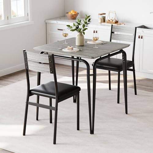 GAOMON 3-Piece Dining Table Set, Sturdy Wooden Square Table and Chair Breakfast Table Set for 2 Person,for Home or Commercial Dining Room,Grey GAOMON