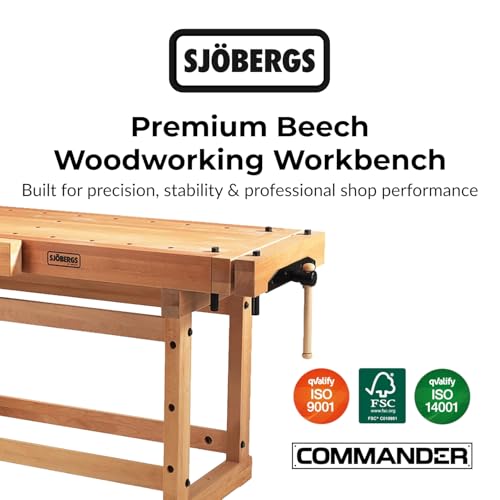 Sjobergs Elite 1500 Beech Wood Workbench, Includes Dual Vises, Bench Dog Holes and Modular Accessories, Perfect Table for Woodworkers, DIYers & Garage Storage (SJO-33246) Sjobergs