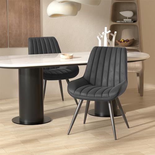 Nalupatio Modern Dining Chairs Set of 2, Comfortable Dining Room Chairs with Thick Cushions, Fabric Upholstered Side Chairs with Metal Legs for Kitchen, Black Nalupatio