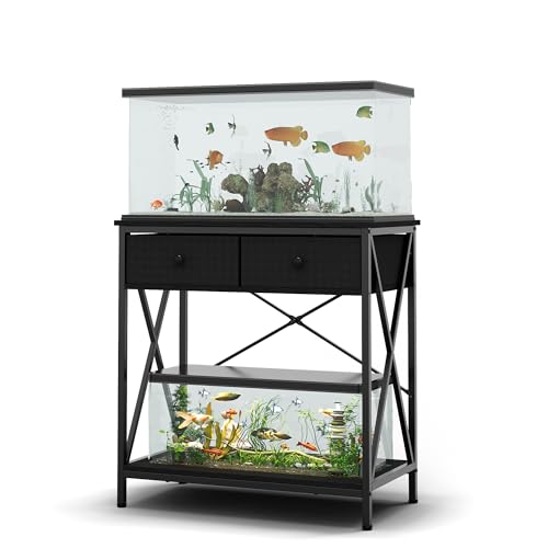 FILKO Aquarium Stand 20-29 Gallon, Metal Gallon Fish Tank Stands with Accessories Storage, Turtle/Reptile Terrariums Table,Breeder Tank Stand,Easy to Assemble(Tank not Included) (Black, 29 Gallon) FILKO