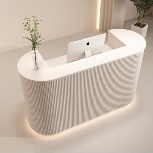 Reception Desk Simple Modern LED Light Bar Counter Curved Checkout Page Store Small Beauty Salon Front Desk Counter Light Luxury Nail Salon(100x60x100cm) SUHEIDOU