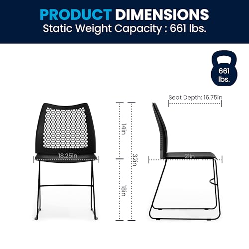 Flash Furniture Hercules Series Contoured Lobby Chairs with Air-Vent Honeycomb Backs, Ergonomic Stacking Chairs for Offices, Set of 5, Black
