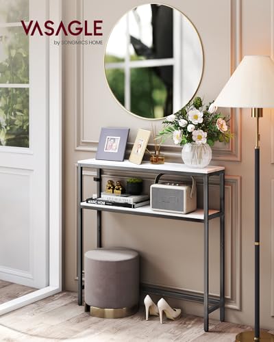 VASAGLE Console Table, 2-Tier Narrow Sofa Table with 2 Shelves, 7.9 x 31.5 x 31.5 Inches, for Living Room, Hallway, Entryway, Marble White and Ink Black ULNT130W59V1 VASAGLE
