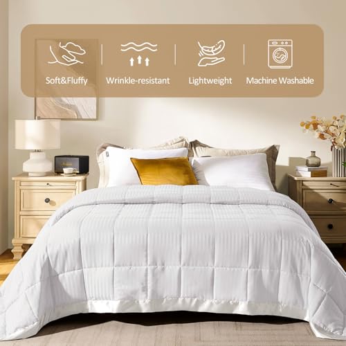 downluxe King Size Blanket with Satin Trim, Lightweight Down Alternative King Blanket for All Season, Machine Washable (Ivory, 90x108 Inch) downluxe