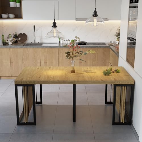 Lasageldar 118" Extendable Dining Table for 2-10 People, Modern Space-Saving Wood Dinner Table for Kitchen Dining Living Room Outdoor Patio (Wild Oak) Lasadelgar