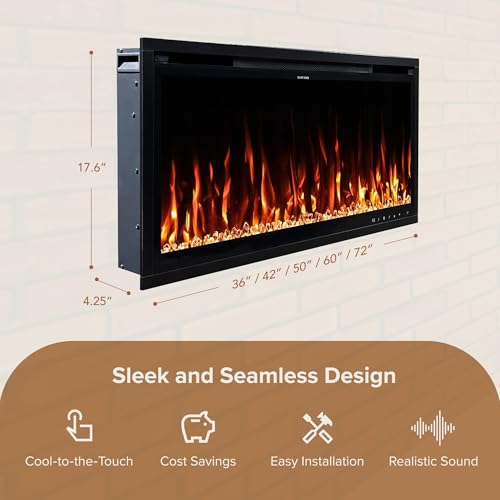 Modern Ember Aerus Slim 36 Inch Smart Linear Electric Fireplace | Recessed in-Wall or Wall-Mount | LED Multiple Flame Colors | Alexa/WiFi Enabled | 4.25β Profile | Remote Included Modern Ember