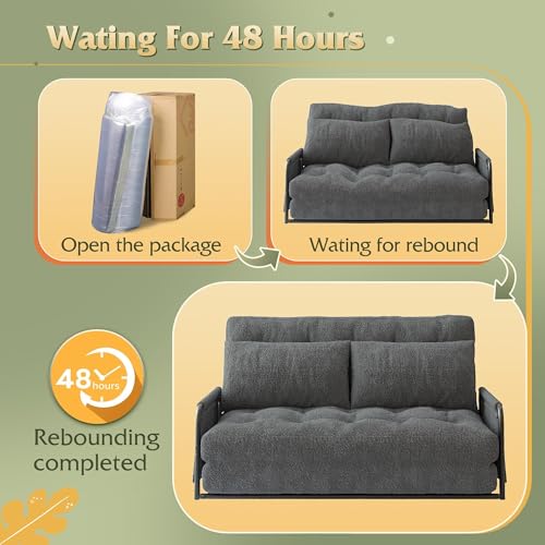 WLIVE Futon Sofa Bed, Floor Chair with Adjustable Backrest, Bean Bag Bed for Adults, with Armrest, Pillow, Low Profile for Living Room, Reading, Bedroom, Loveseat, Grey WLIVE