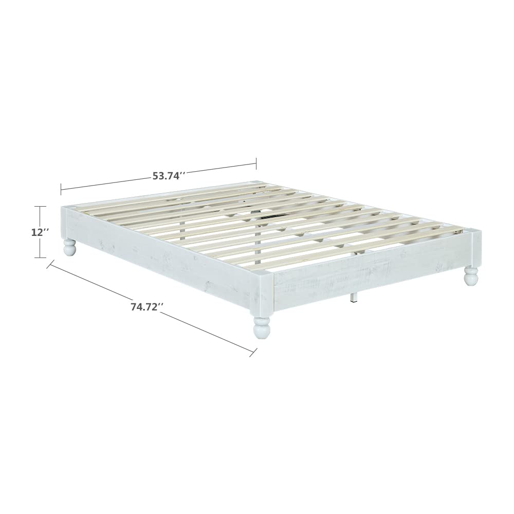 MUSEHOMEINC Solid Wood Platform Bed Frame Rustic Style,Mattress Foundation(no boxspring Needed), White Washed Finish,Full MUSEHOMEINC