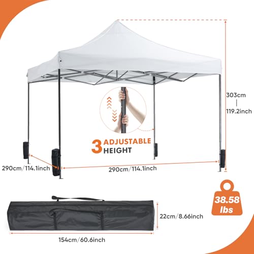 Sweetcrispy 10 x 10 Ft Pop Up Canopy Tent Outdoor Use, Portable Shade Waterproof Beach Tent with Sand Bags for Events Backyard Parties, White Sweetcrispy