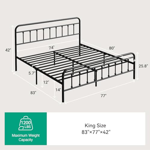 Novilla Metal King Size Bed Frame - Modern Minimalist Victorian Style with Headboard/Footboard, Heavy-Duty Steel Slats/Underbed Storage/No Box Spring Needed/Easy Assembly/Noise Free/Black Novilla