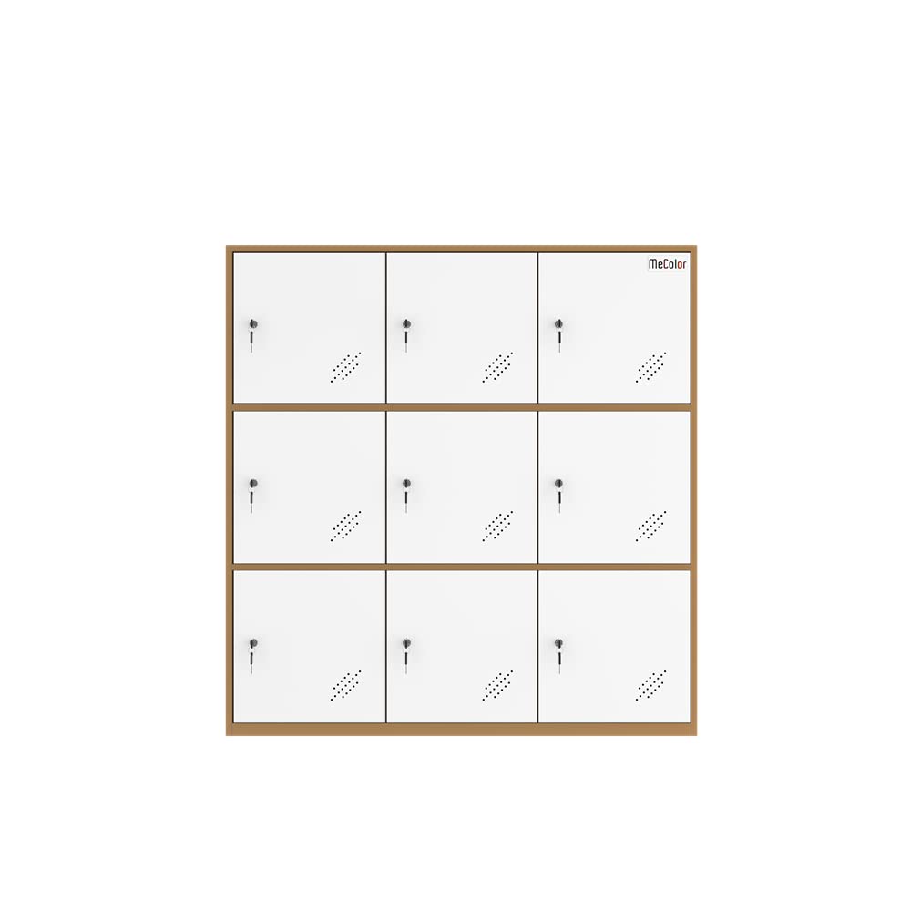 9 Door Metal Locker, Office Cabinet Locker,Living Room and School Locker Organizer,Home Locker Organizer storage for Kids,Bedroom and office storage cabinet with doors and lock for cloth white MECOLOR