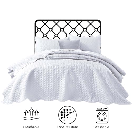 IR Imperial Rooms Twin Quilt Bedding Set Size (68” x 86”) + 1 Pillow Shams (20” x 26” + 2”) - 2 Pcs All Season Lightweight Reversible Microfiber Coverlet Embossed Quilt Bedspread (White) IR Imperial Rooms