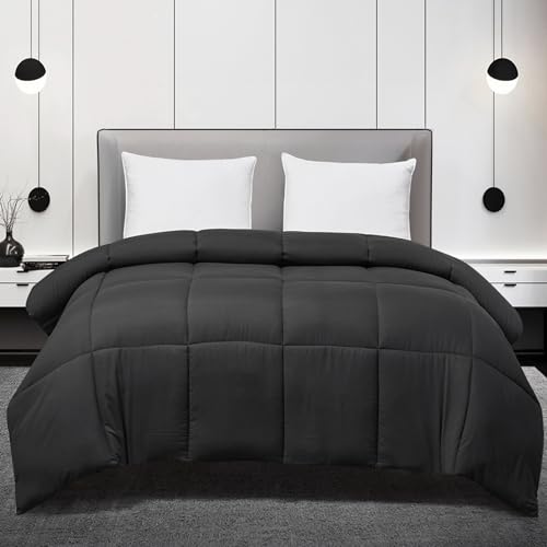 Blue Ridge Home Fashions Comforter Breathable Microfiber Duvet Insert, Summer Cooling Winter Warm Reversible Down Alternative Quilt Comforter for All Season, Twin, Black Blue Ridge Home Fashions