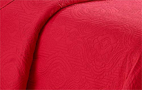 Home Collection 3pc King/Cal King Over Size Luxury Embossed Bedspread Set Light Weight Solid Red New Home Collection