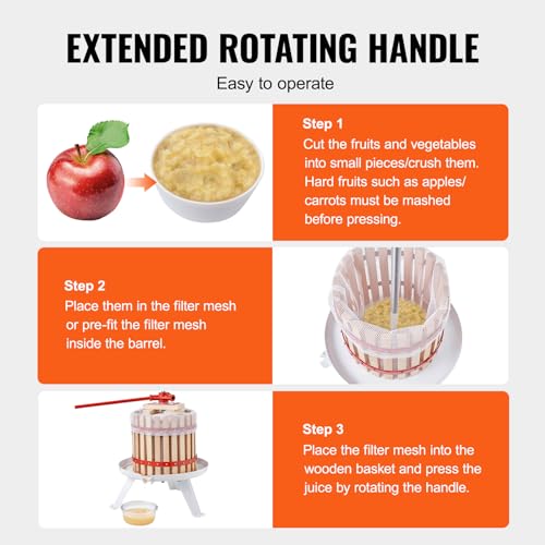 VEVOR Fruit Wine Press, 3.2 Gallon/12L, Solid Wood Basket with 6 Blocks, Manual Juice Maker, Cider Apple Grape Tincture Vegetables Honey Olive Oil Making Press with Pole Handle Bar for Kitchen, Home VEVOR