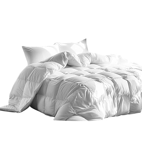 Serta Goose Feather Down Fiber Cotton Comforter Twin Size - 100% Cotton Duvet Insert - Hotel Luxury Hypoallergenic Bedding Comforter Light Warmth 68 x 90 Inch White Serta