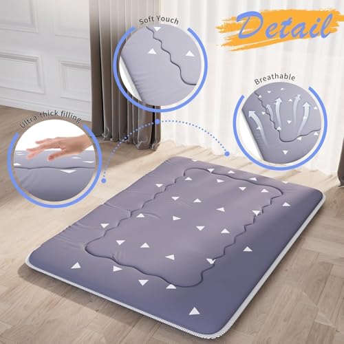Kiseely Japanese Futon Mattress, Foldable Tatami Mat Portable Dormitory Sleeping Pad with Bag & Strap, Floor Thicken Sleeping Roll up Camping Mattress (Grey WS1, 60"X80") Kiseely