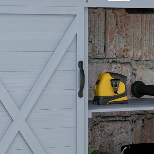 Outsunny Wooden Potting Bench, Outdoor Potting Table with Storage Cabinet, Storage Shelves for Backyard, Patio, Balcony, Gray Outsunny