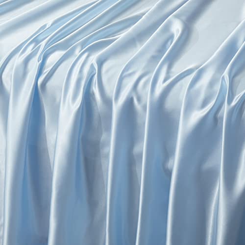 Counfeisly Satin Twin Flat Sheet, Luxury and Silky Soft Bed Top Sheet Only, Baby Blue Counfeisly
