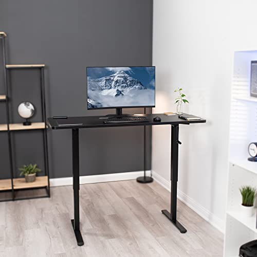 VIVO Manual Height Adjustable 60 x 24 inch Stand Up Desk, Dark Walnut Solid One-Piece Table Top, Black Frame, Standing Workstation with Foldable VIVO