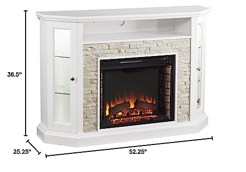 SEI Furniture Redden Faux Stone Convertible Electric Media Storage Corner Fireplace, Fresh White SEI Furniture