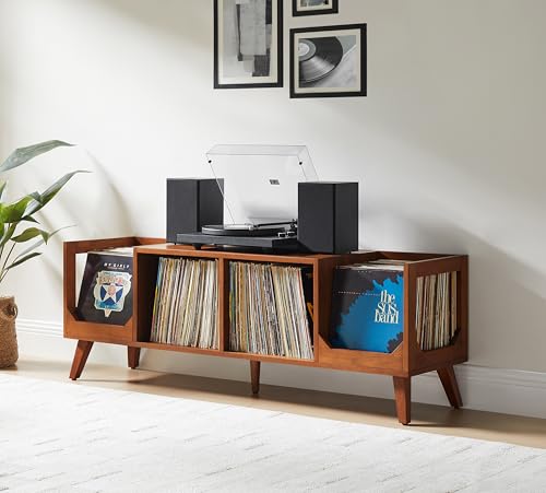 Crosley Furniture Asheville Mid-Century Modern Media Console Record Player Stand, Storage for Vinyl Records, Walnut Crosley Furniture