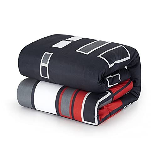 ARTALL Black Gray Red Plaid Pattern Bed in A Bag 8 Piece Bedding King Comforter Sets 1 Comforter, 2 Pillow Shams, 1 Flat Sheet, 1 Fitted Sheet, 1 Bed Skirt, 2 Pillowcases ARTALL