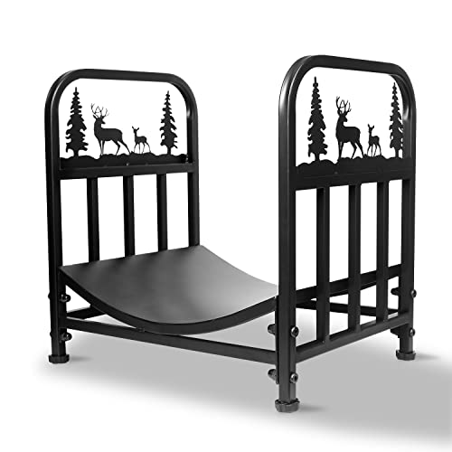 Firewood Rack Outdoor-Heavy Duty Indoor Wood Storage Black Powder Coated Steel Log Rack Wood Holder for Fireplace,Patio, Wood Pile Storage Stacker Organizer with Christmas Elements HomeJayde