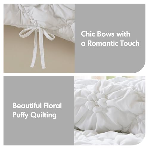 Intelligent Design Queen Comforter Set – White Lily Puffy Floral Shabby Chic Boho Bedding, Ultra-Soft, Lightweight & All-Season, Full/Queen Intelligent Design