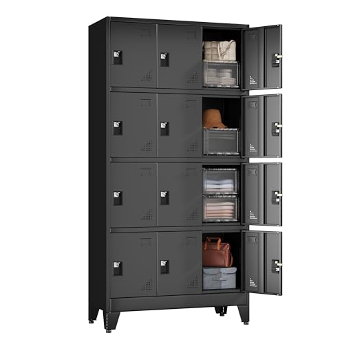 erosoei Metal Lockers for Employees, 12 Doors Metal Storage Locker with Card Slot and Ventilation Holes, Steel Employee lockers for Home Office School Gym Garage, Requires Installation erosoei